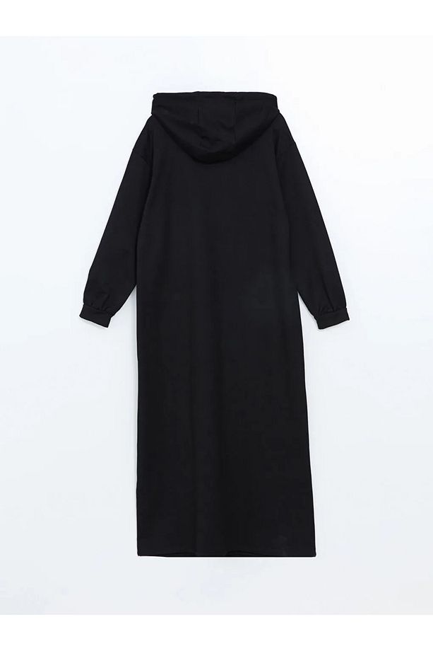 LCW Modest Yeni Siyah Kapüşonlu Oversize Kadın Sweatshirt Elbise - 3