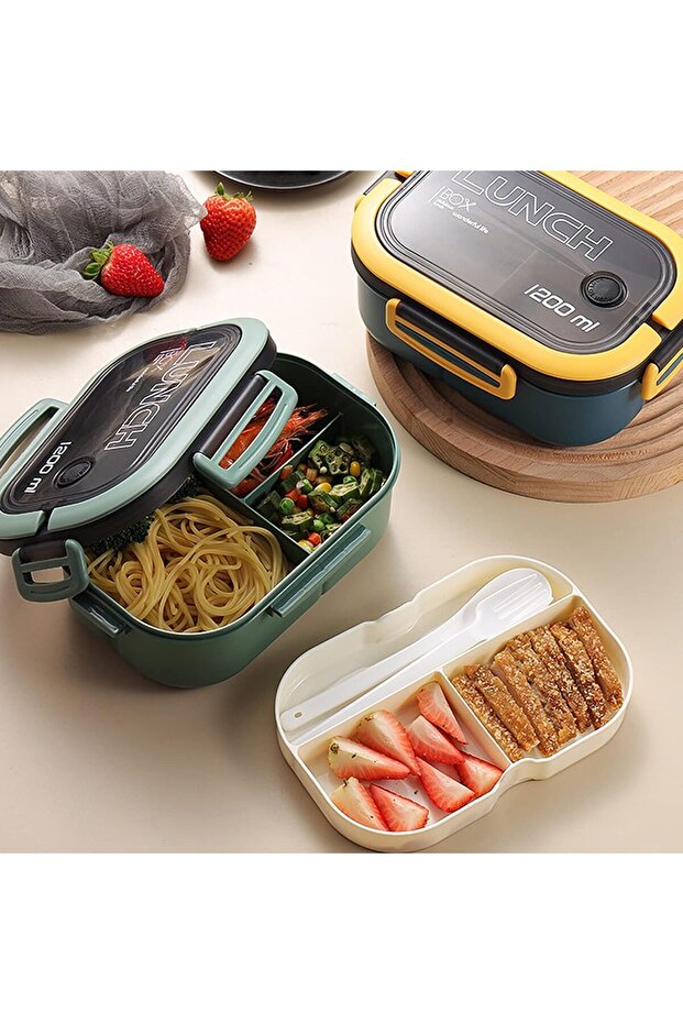 1200ml 2 Layer Bento Lunch Box - Air Lock and Bpa Free, 6 Compartments - 6