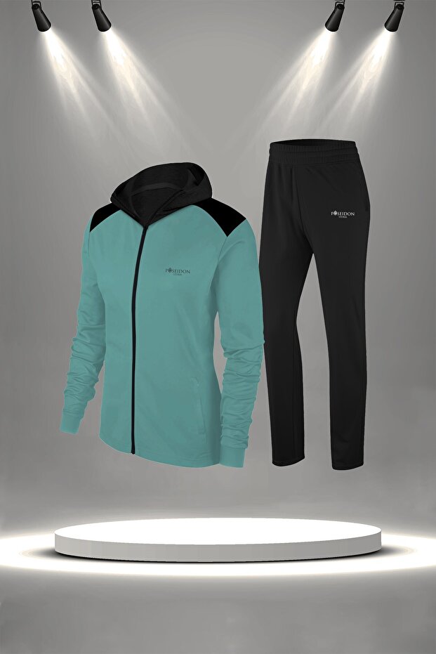 Women's Water Green Special Supra Combed Comfortable Hooded Tracksuit Set (S-3Xl)