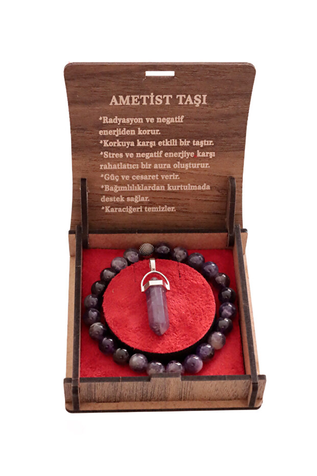 Amethyst Stone Bracelet & Necklace That Gives Strength & Courage - in Stylish Gift Box