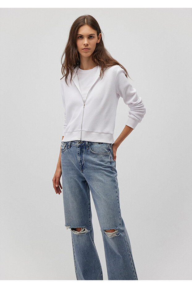 Hooded Zippered White Sweatshirt 1610730-620