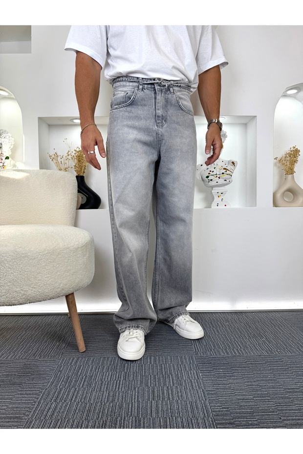 Gg Baggy Jeans with Removable Belt in Light Gray
