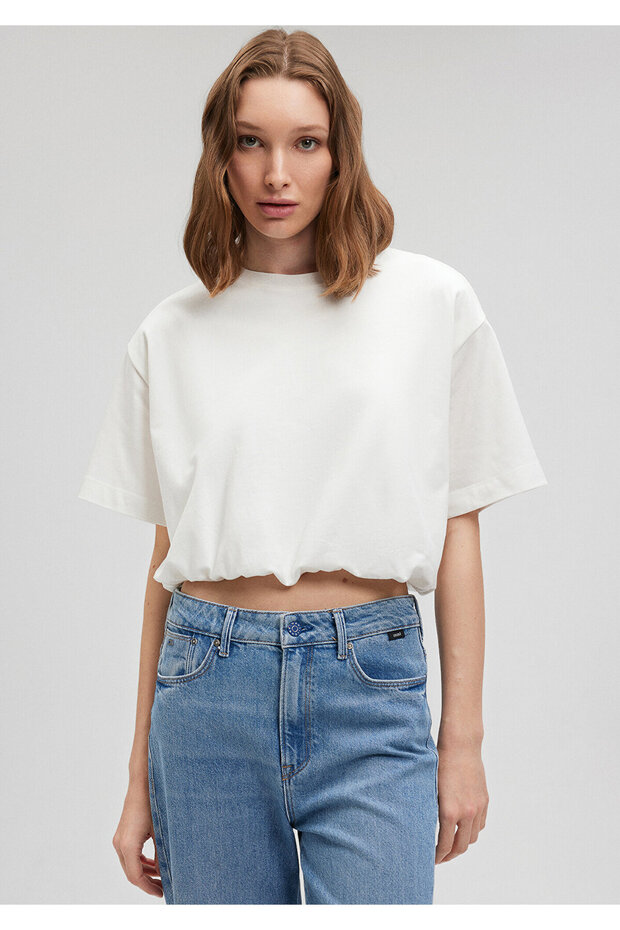 White Crop T-Shirt - Elastic Waist, Short Cut1612359-70057