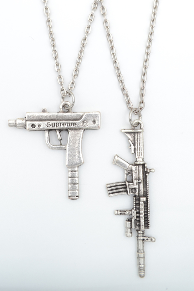 2'li Uzi - M4 Gümüş Kaplama Unisex Düz Zincir Kolye Seti Kod 1082 - 1