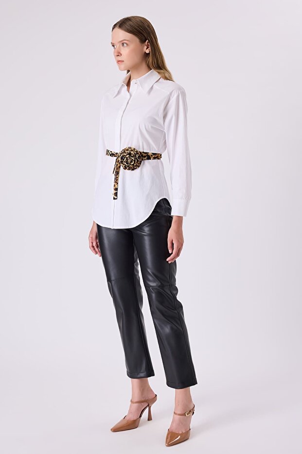 Leopar çicekli poplin gömlek - 3
