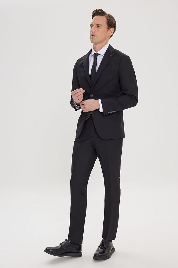 Erkek Siyah Slim Fit Dar Kesim Mono Yaka Takım Elbise - 7