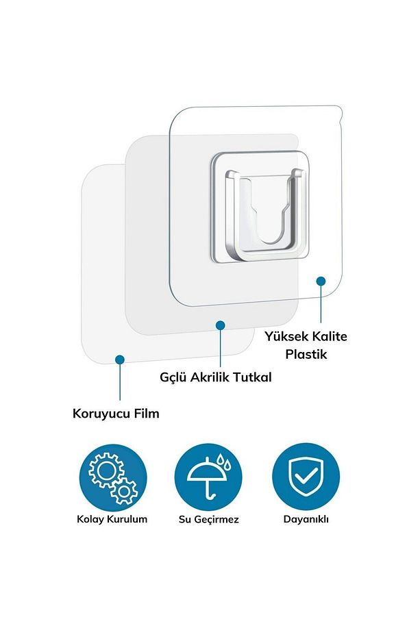 6 Adet Çift Taraflı Yapışkanlı Geçmeli Klips Eşya Sabitleme Askısı Şeffaf Duvar Kancası - 8