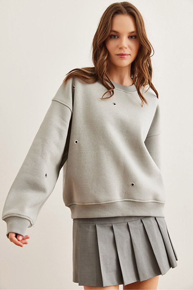 Women's Dolphin Gray Bird Eye Detailed Raised Premium Sweatshirt Swt- 19000672