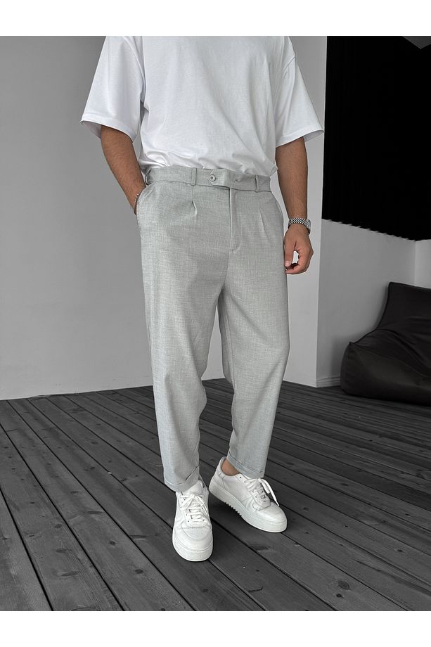 Gri Katlı Paça Kumaş Pantolon B-3011 - 2