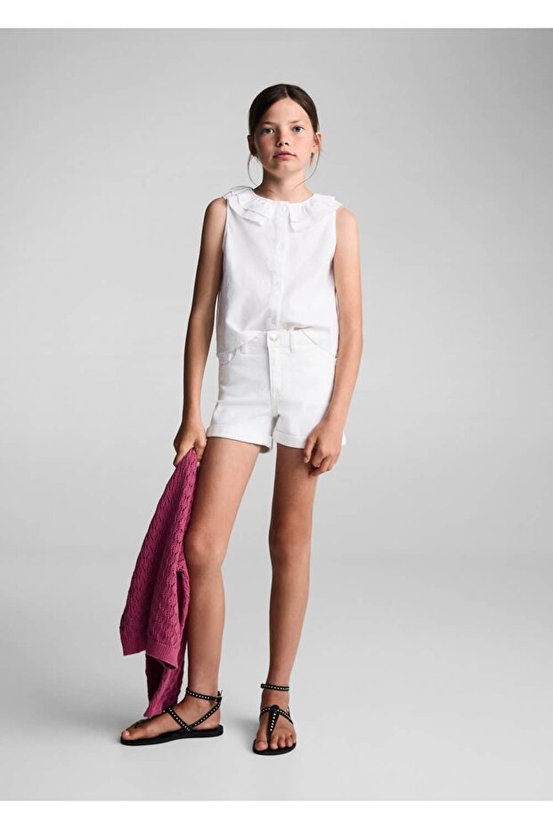 Paçaları kıvrık denim şort - 2