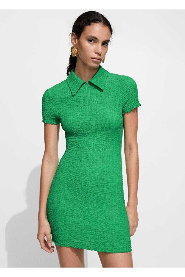 Rochie cu gât polo texturată - 1