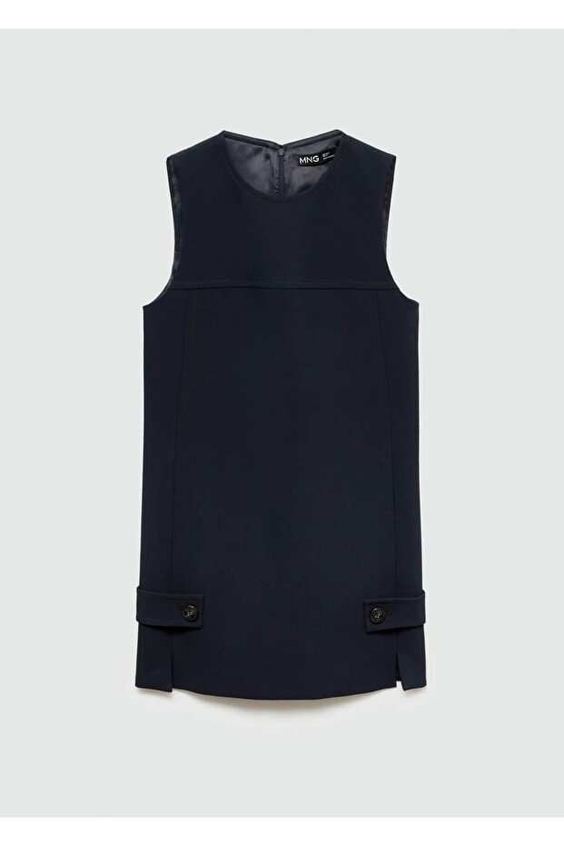 Dekoratif Düğmeli Kısa Elbise - 3