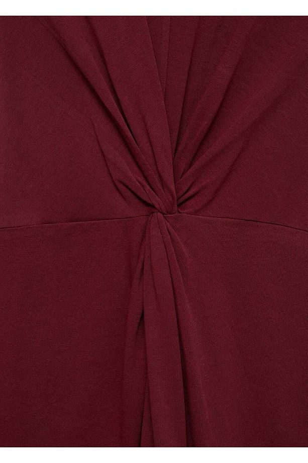 Drape detaylı midi elbise - 5