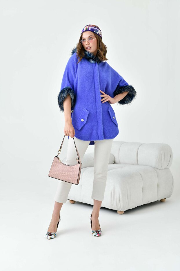 Garmi Fur Detailed Poncho Purple