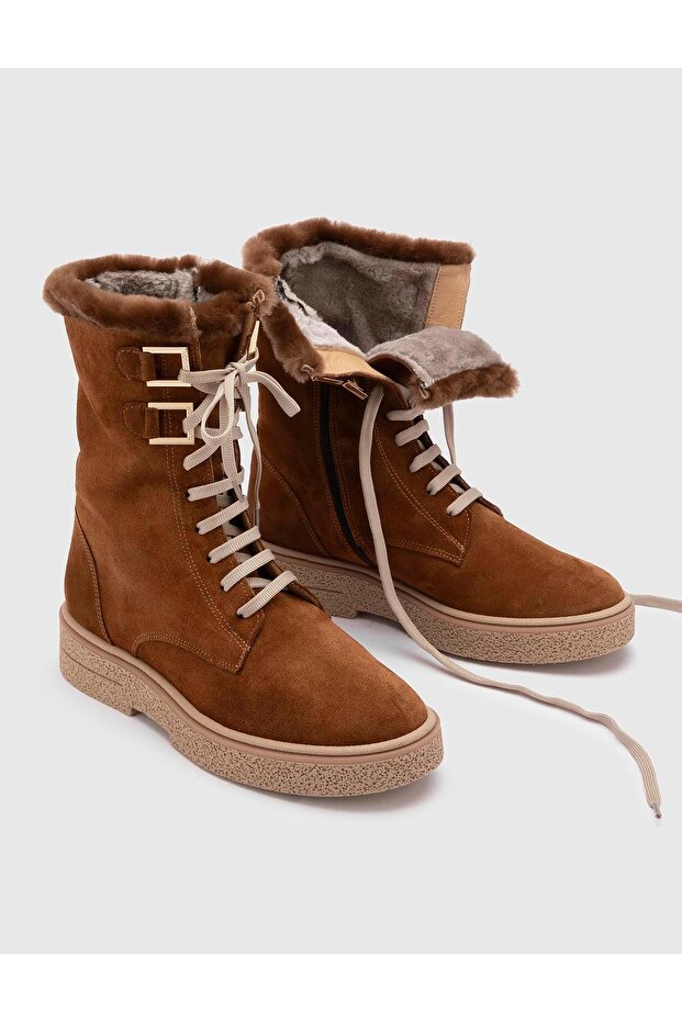 Bafut Hakiki Süet Deri Kadın Taba Bot - 2