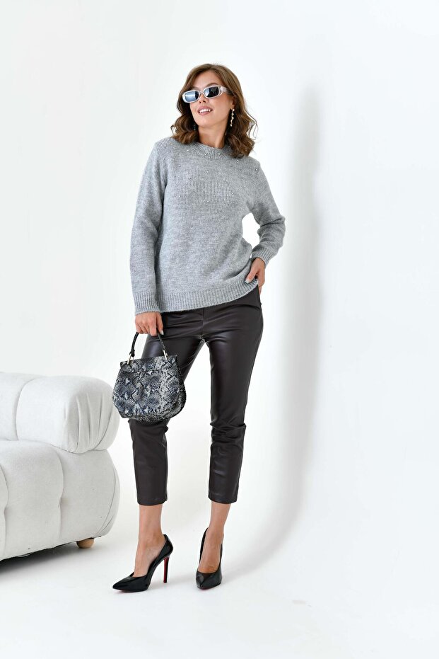 Women's Bead Embroidered Sweater Gray 20741