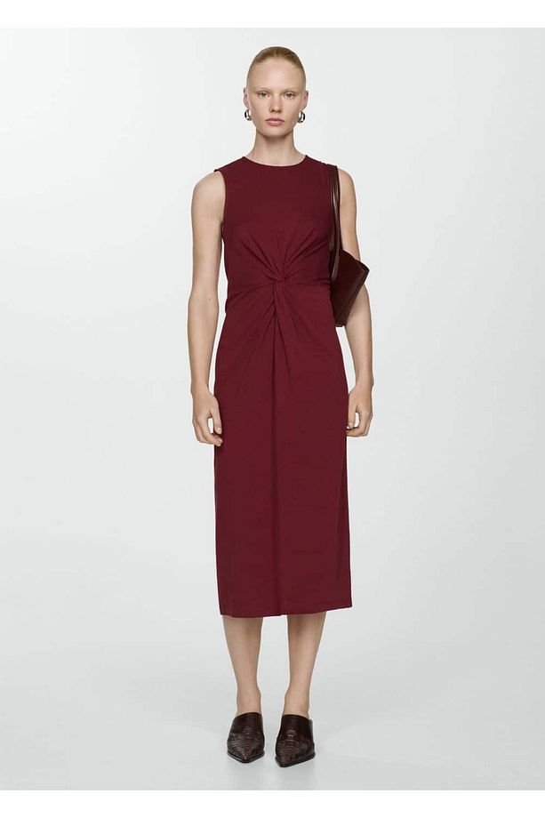 Drape detaylı midi elbise - 2