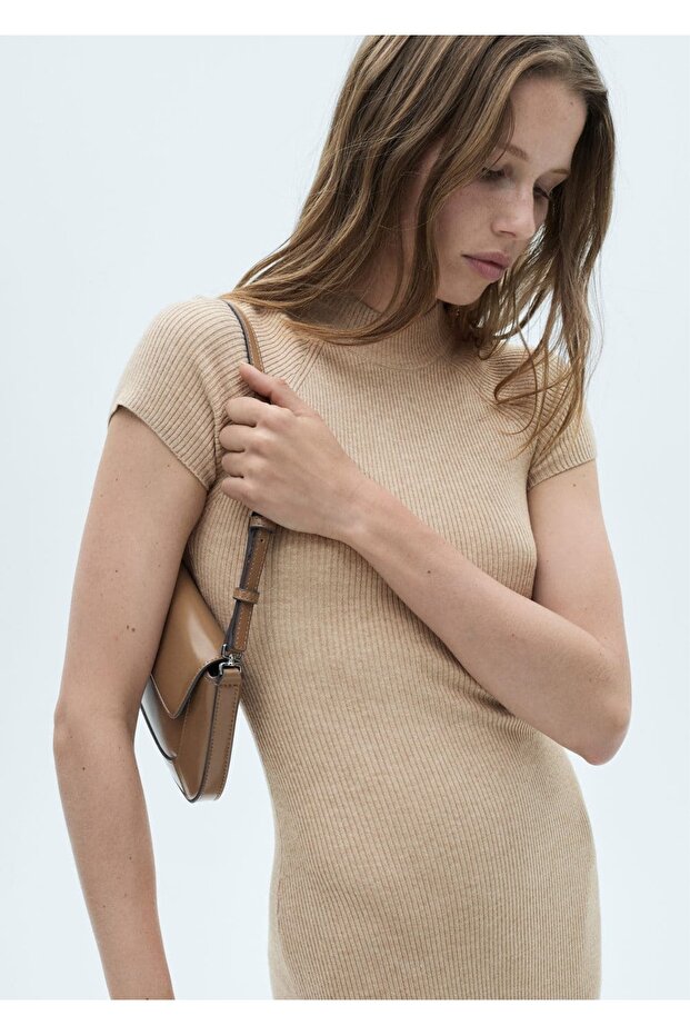 Perkins yaka ribana elbise - 1