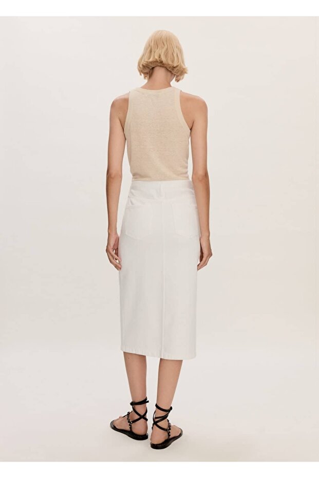 Yırtmaçlı denim etek - 4