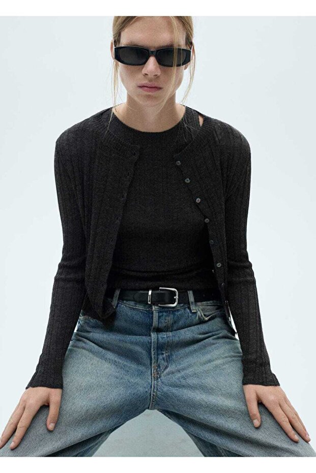 Düğmeli Triko Hırka - 1