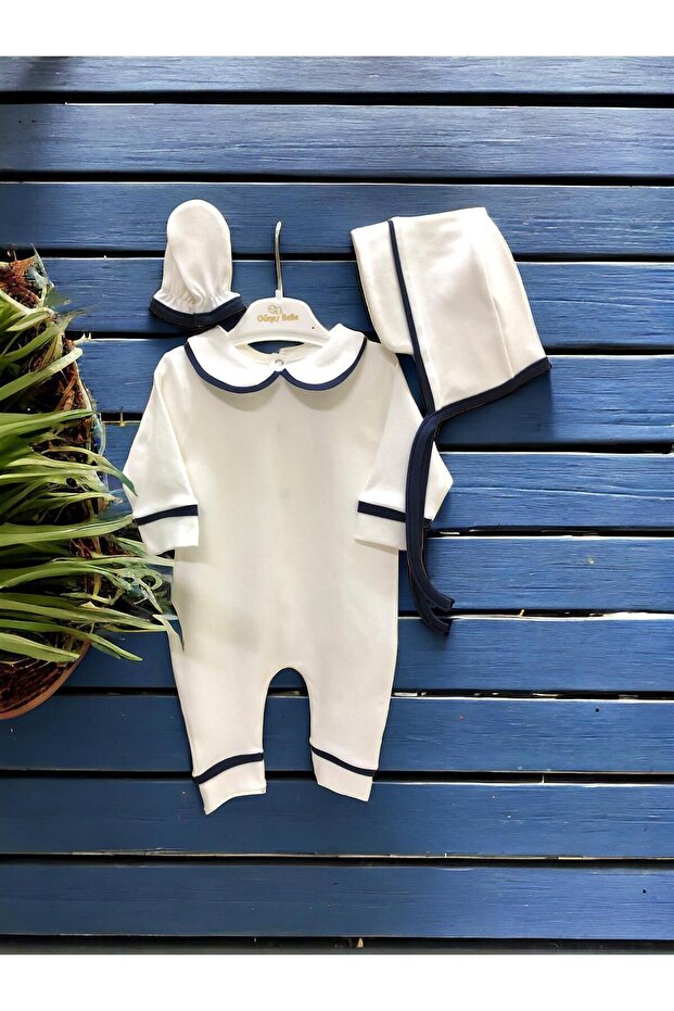 3-Piece Cotton Romper Set With Bonnet Hat - 4
