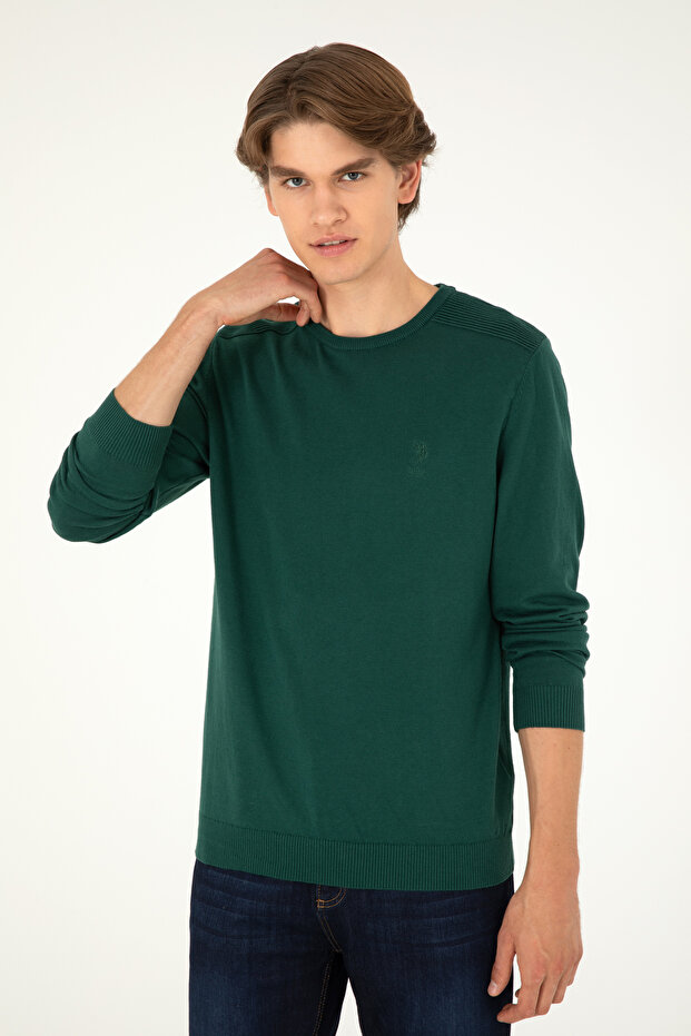 Men's Slim Fit Crew Neck Green Basic Sweater 50288888-Vr054