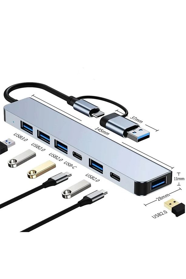 3011 7 In 1 Usb/type-c To Usb A Usb C-usb 2.0/3.0 Çevirici Adaptör 7 Port Çoklayıcı Usb Hub - 5