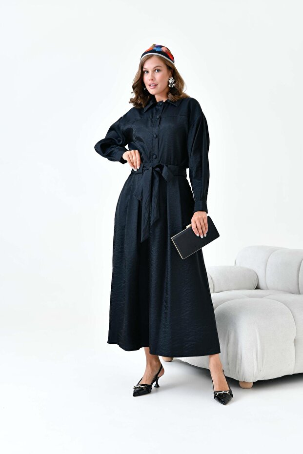 Women's skirted glossy set black 30869