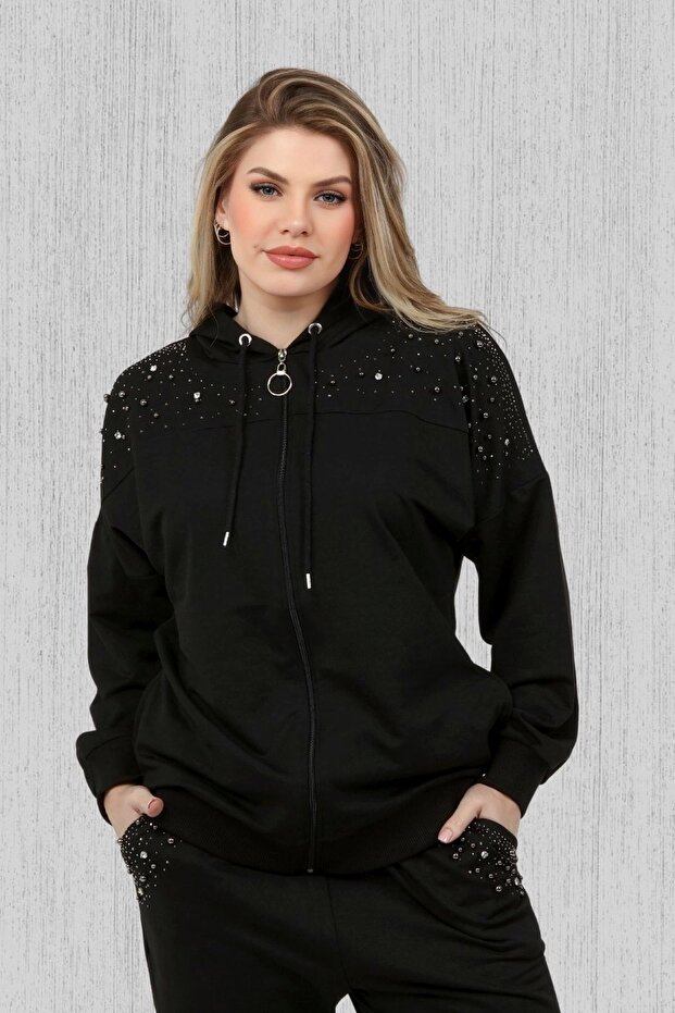 Stone Printed Pearls Tracksuit Set