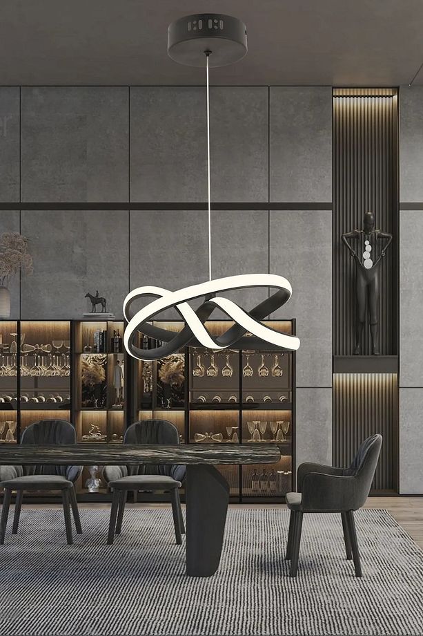 Eclipse Model Siyah RENK Metal Salon Mutfak Oturma Yatak Odası Modern Led Sarkıt Avize - 1
