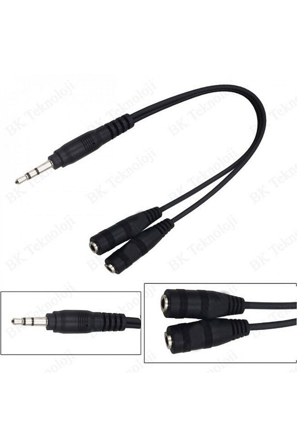 3.5mm Stereo Kulaklık Ses Çoklayıcı Y Kablo 2 Dişi 1 Erkek Splitter Cabble - 5