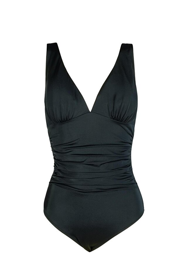 Women's Draped Compact Black Swimsuit