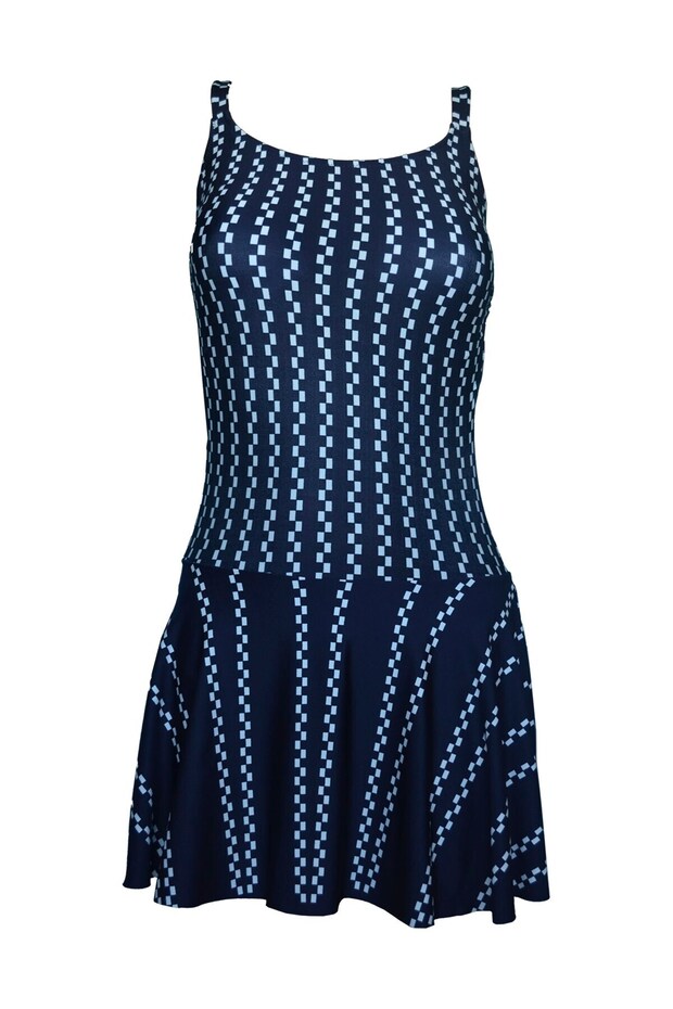 Women's Navy Blue and White Skirted Swimsuit