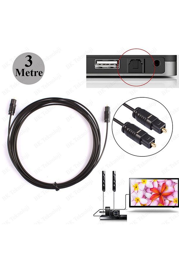 Fiber Dijital Optik Optic Sinema Sistemi Ses Kablosu Yüksek Kalite Toslink Kablo Cabble 3 Metre - 3
