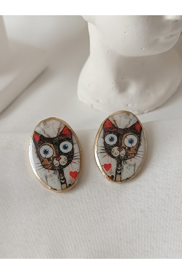 Polished Cat Polymer Earrings - Special Design, Steel Earrings Needle