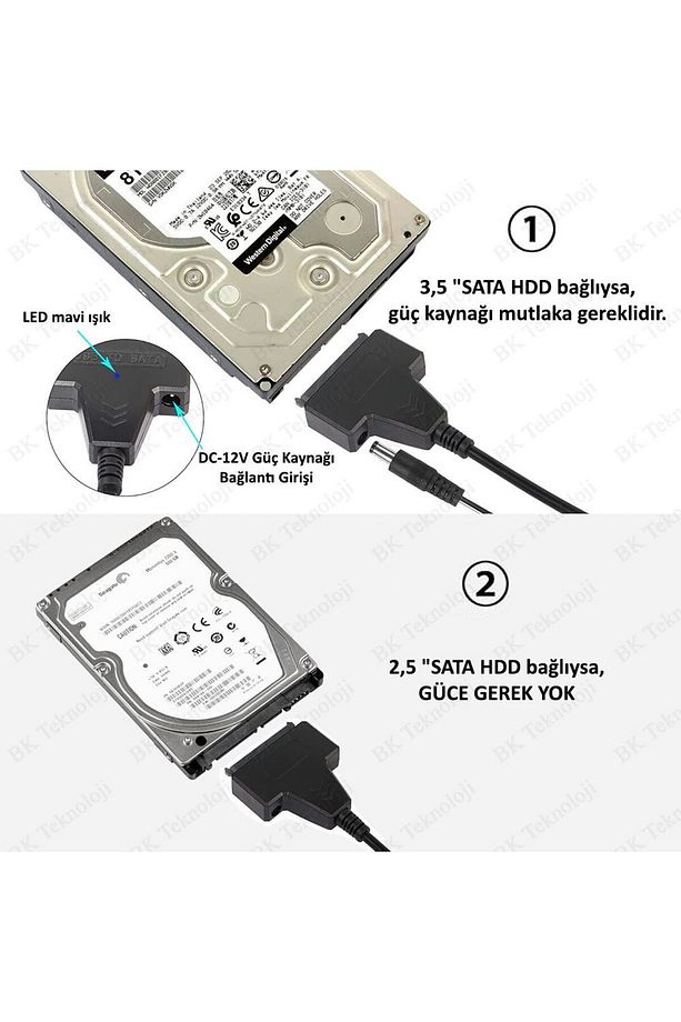 Yeni Çift Usb 2.0 Sata 22 Pin 2.5 Inç Sabit Disk Hdd Adaptörü Dönüştürücü Seri Ssd Kablosu - 4