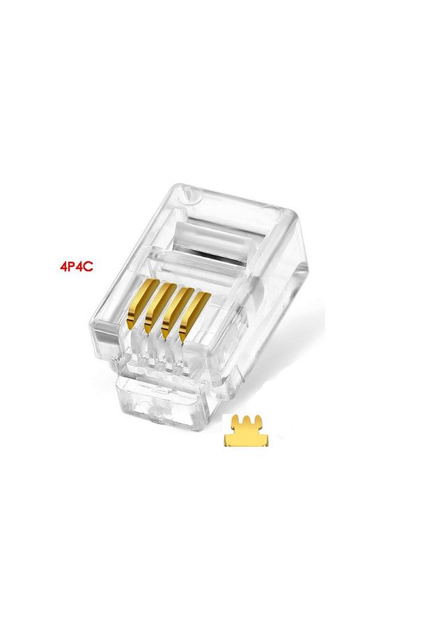 Rj11 4pin Jak 6p4c Telefon Kablosu Için Konnektör 4 Pinli Plug Altın Kaplama 4 Çekirdek ( 100 Adet ) - 2