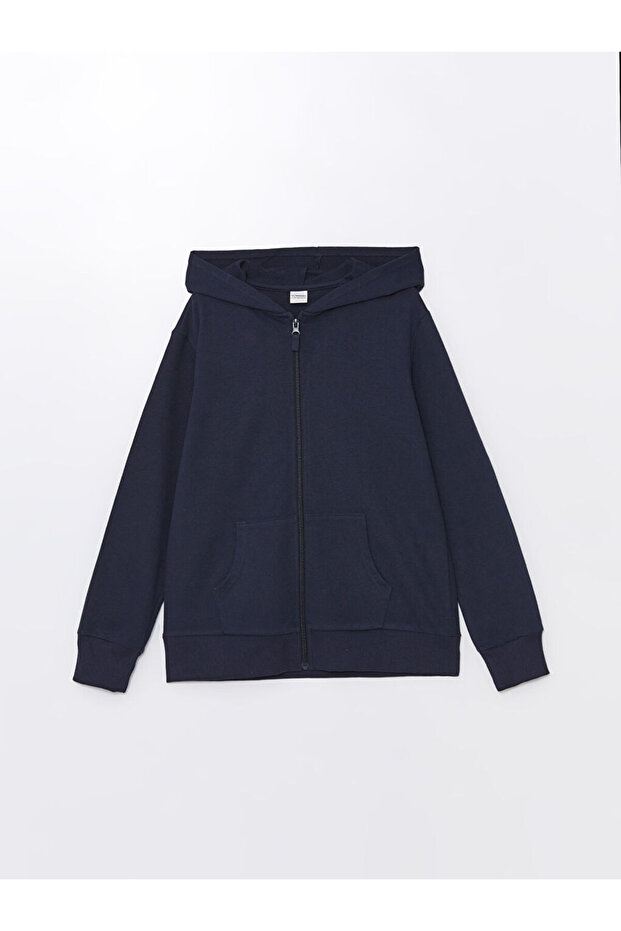 Navy blue Hooded basic long sleeve girl's zippered sweatshirt from patenth