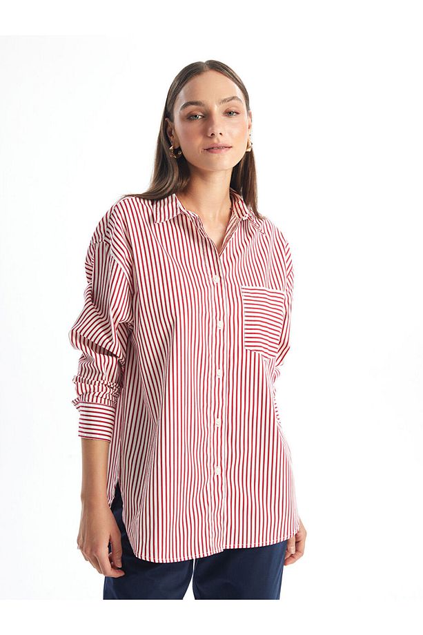 Lcw Çizgili Oversize Poplin Kadın Gömlek - 1