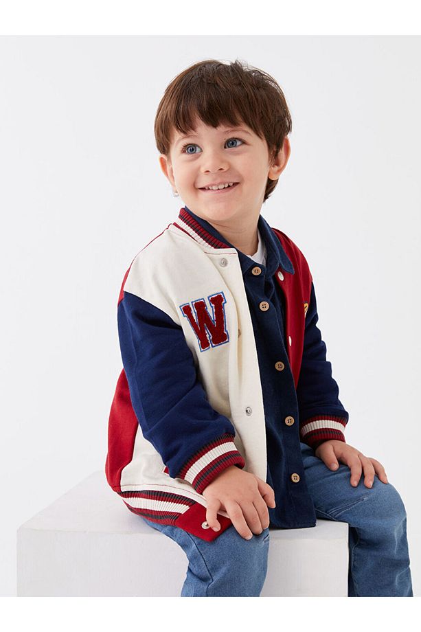 Kolej Yaka Uzun Kollu Erkek Bebek Fermuarlı Sweatshirt - 1