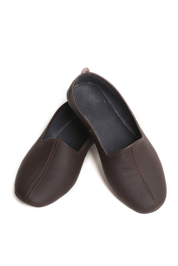 Genuine Leather Cotton Lined Brown Home Slippers | Hajj Umrah Tawaf Boots | Home Office Living Room Shoes