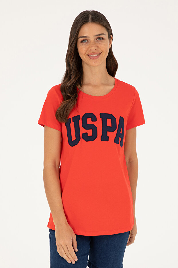 Women's Red Crew Neck Basic T-Shirt 50280036-Vr030
