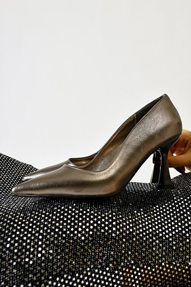 Celestine Platinum Wrinkled Shiny Patent Leather Pointed Toe Stiletto, Women's High Heels