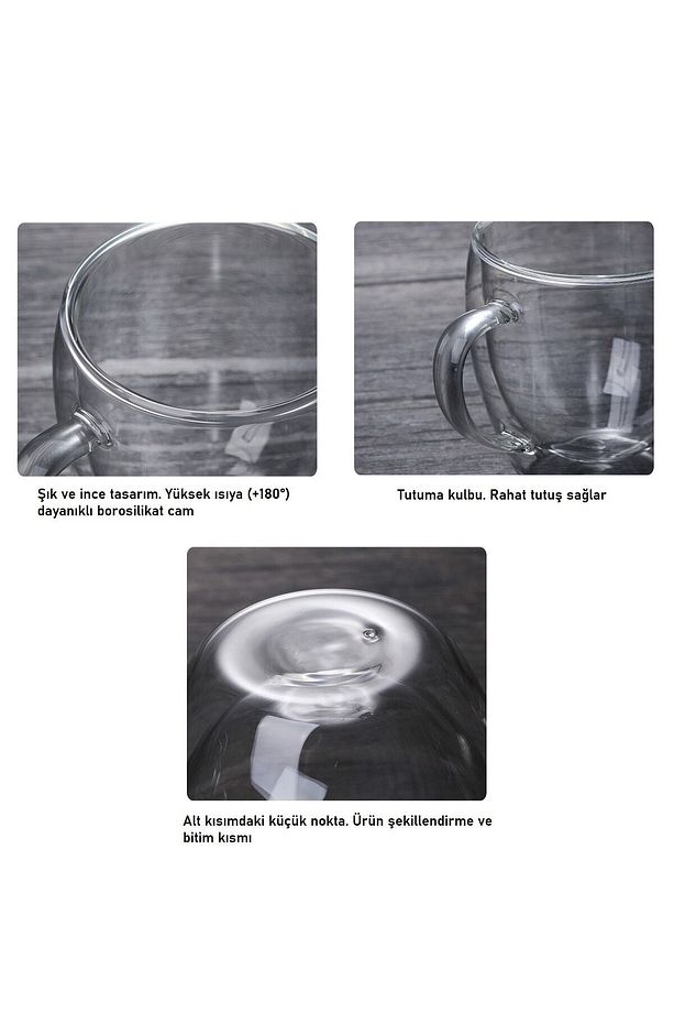 Çift Camlı Cidarlı Cam Kupa 250ml Ev Ofis Fincanı Çift Katlı Isı Yalıtımlı Kulplu Cam Bardak 2li Set - 7