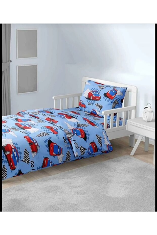 طقم لحاف مع سيارة 120X200+35 سم، ملاءة مطاطية، 2 كيس وسادة، 4 قطع