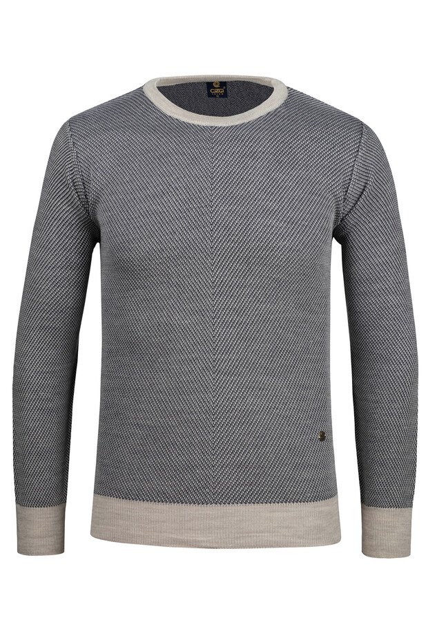 Men's Crew Neck Knitwear Stone Sweater Patterned Steel Knit Regular Fit -5013C