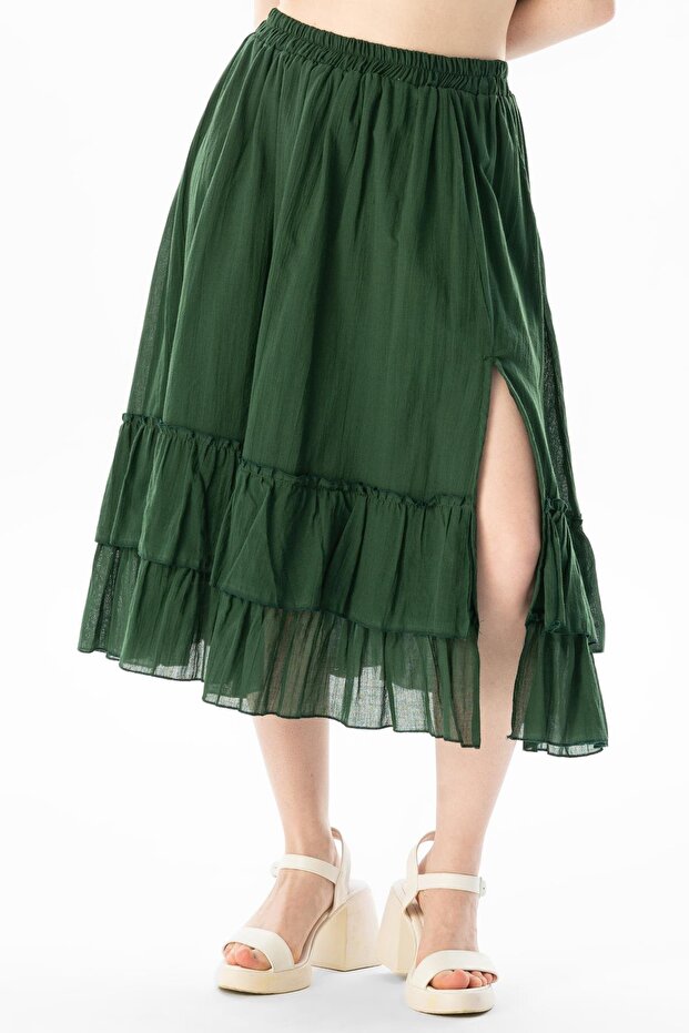 Lavinya Elastic Waist Voile Long Summer Skirt Green Ysl