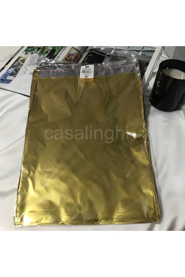 Shiny Gold Color Gift Package Metallized Gold Yellow Bag with Tape 25X35 cm - 1 Pack (100 Pcs)