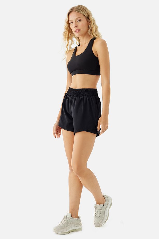 Rose Taytlı Siyah Spor Şort - 3