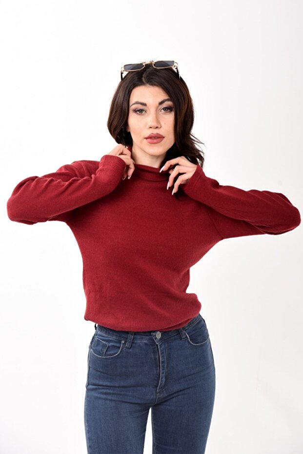 Women's Turtleneck Turtleneck Slim Fit Sweater Claret Red